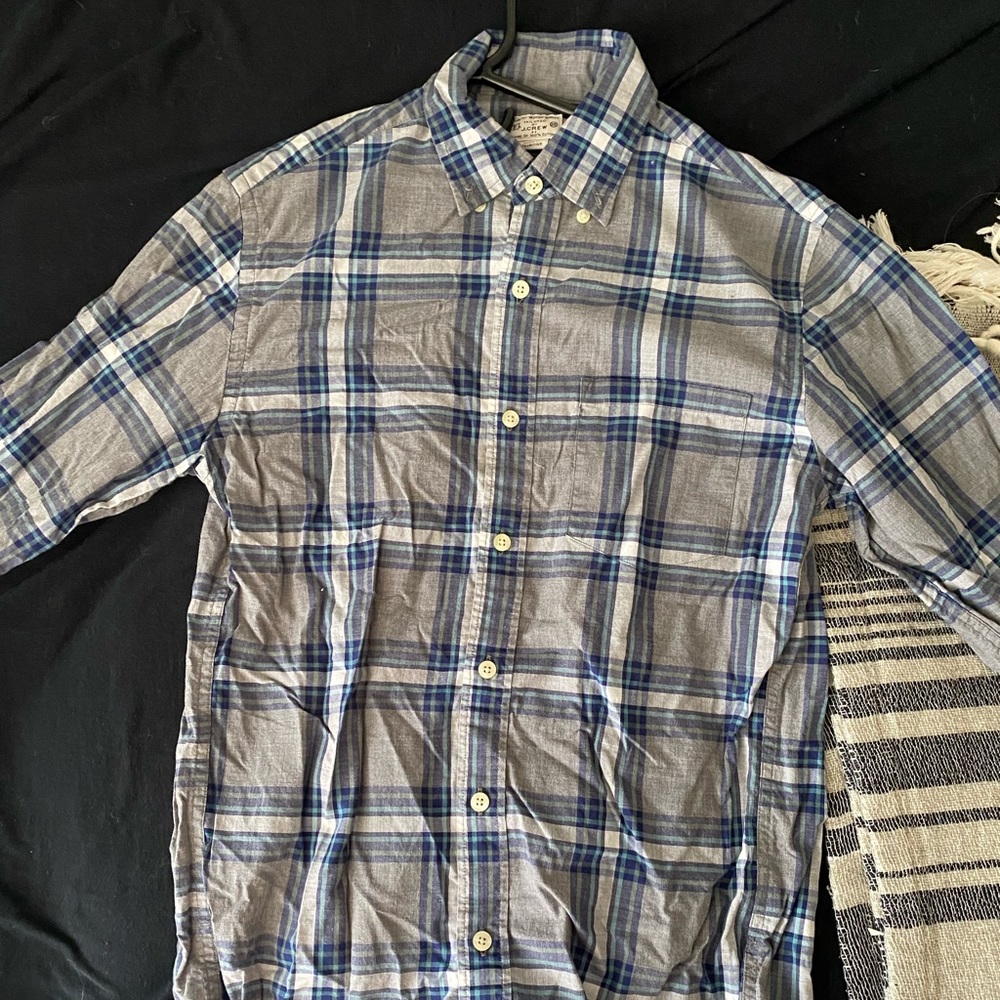 J Crew Blue/Grey Plaid Button Up, XS